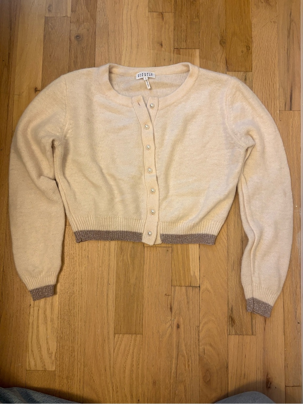 Crochet Trim Pink Cropped Cardigan Sweater